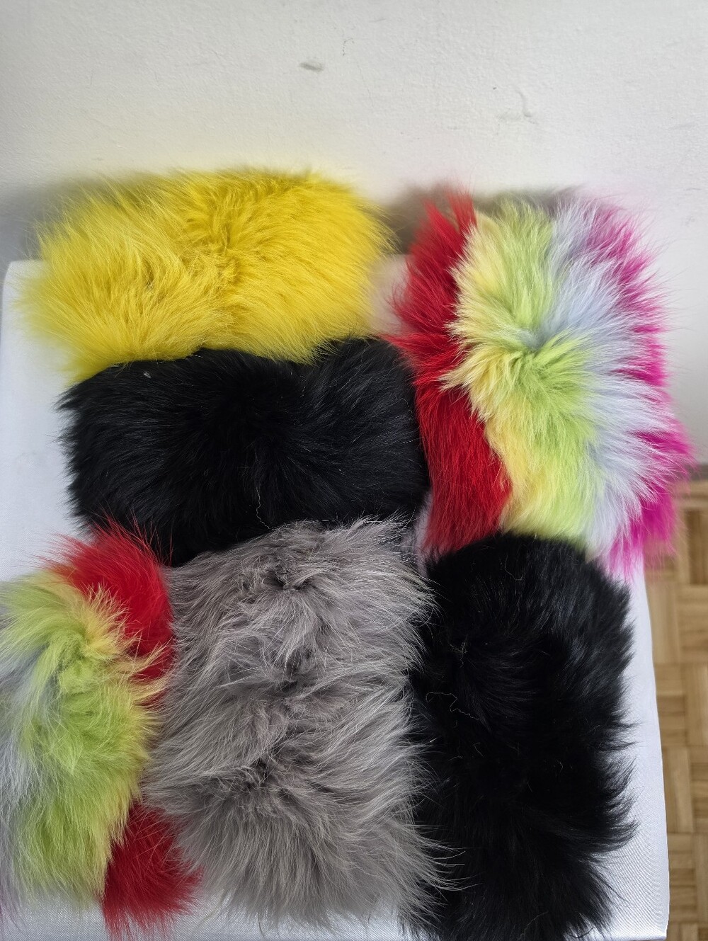 Set of 6 Multicolor Genuine Rabbit Fur Pieces